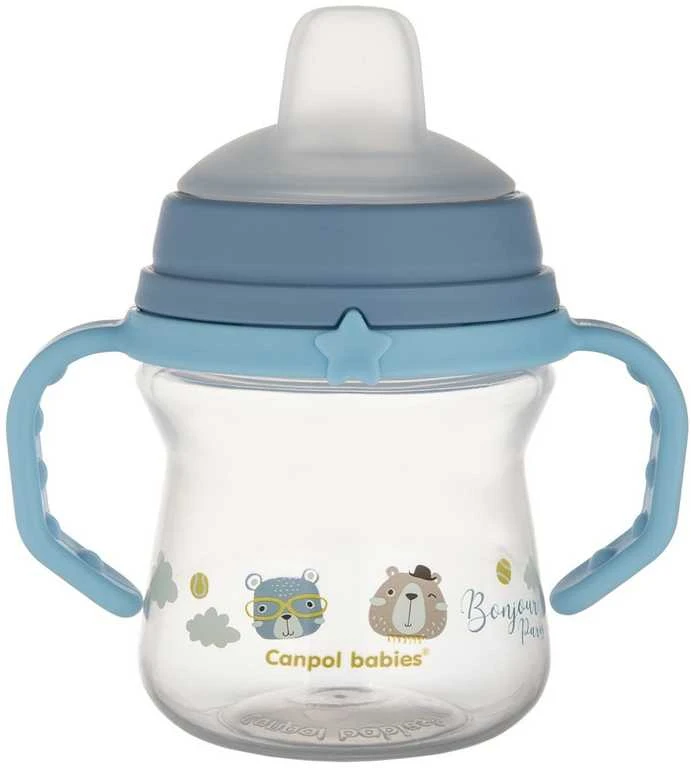 Canpol babies gertuvė su silikoniniu snapeliu FirstCup 150ml BONJOUR PARIS (56/612_blu)