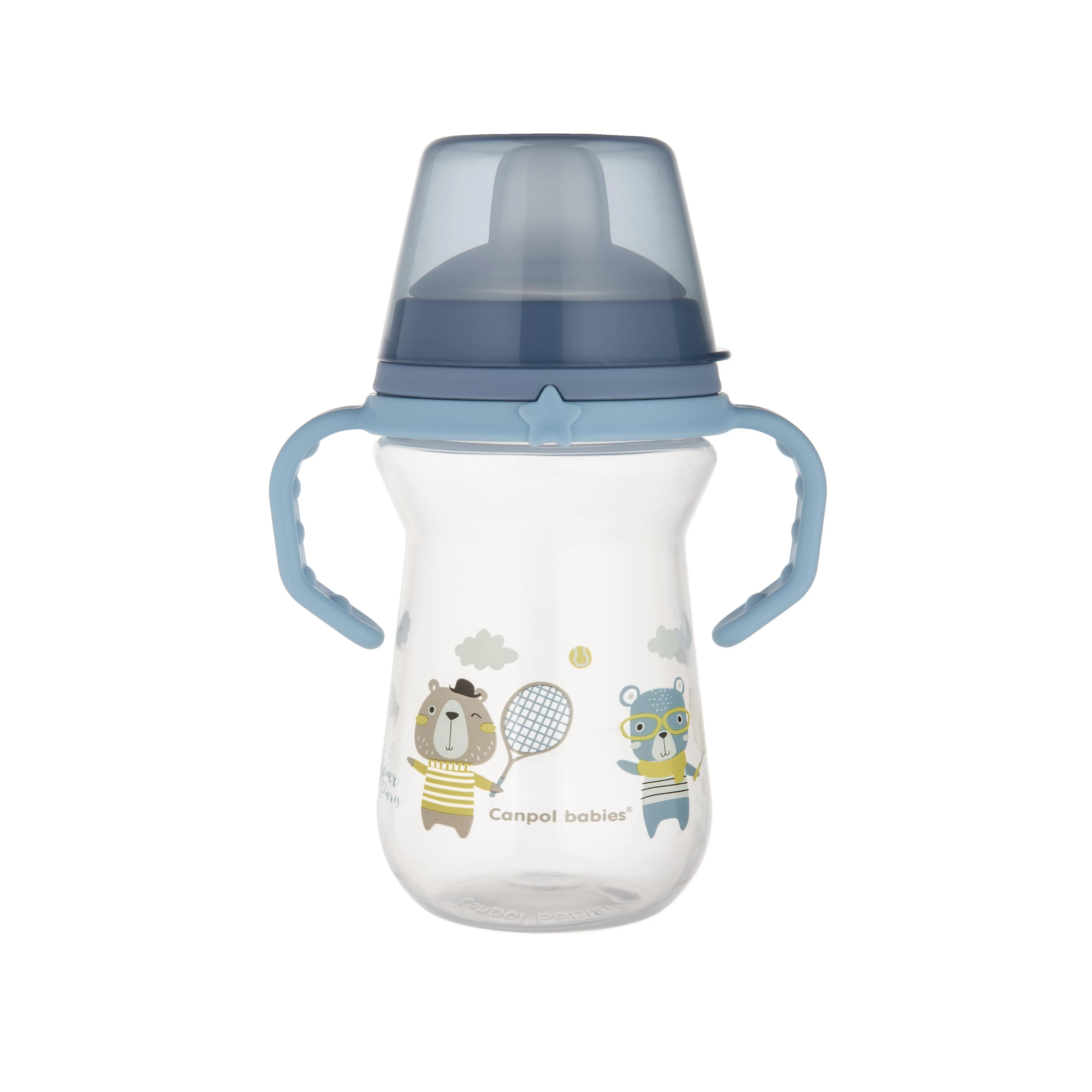 Canpol babies gertuvė su silikoniniu snapeliu FirstCup 250ml BONJOUR PARIS (56/613_blu)