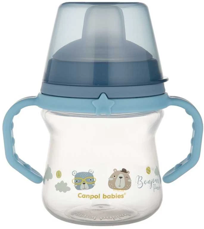 Canpol babies gertuvė su silikoniniu snapeliu FirstCup 150ml BONJOUR PARIS (56/612_blu)