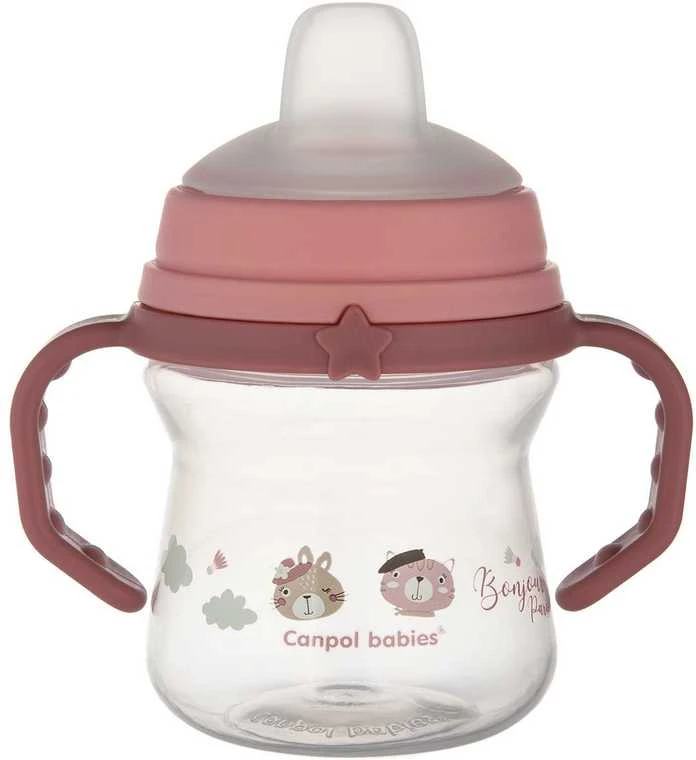 Canpol babies gertuvė su silikoniniu snapeliu FirstCup 150ml BONJOUR PARIS (56/612_pin)