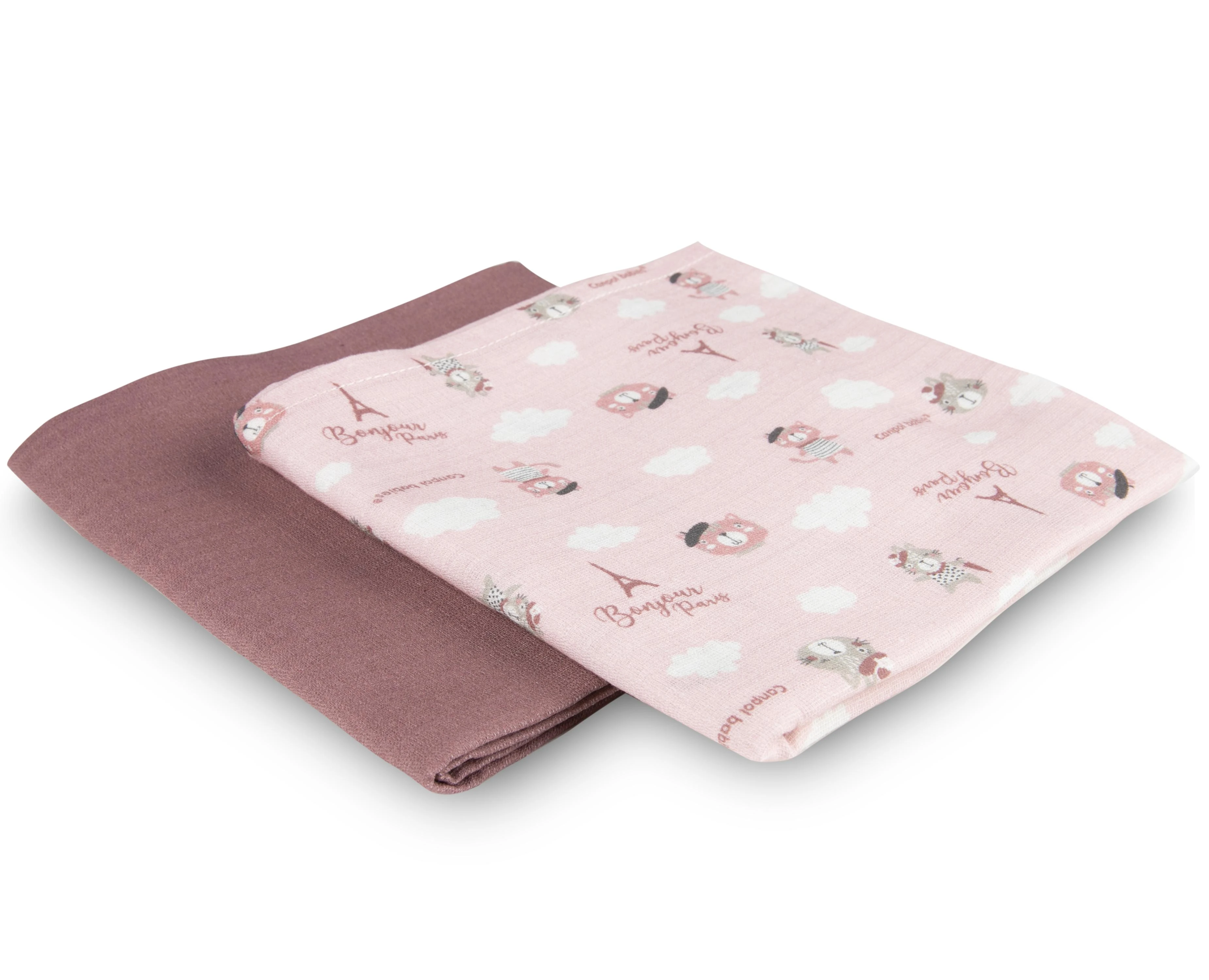 Canpolbabies CANPOL BABIES muslino vystyklas BONJOUR PARIS, 0m+, 70x70 cm, 2 vnt., pink, 26/901_pin