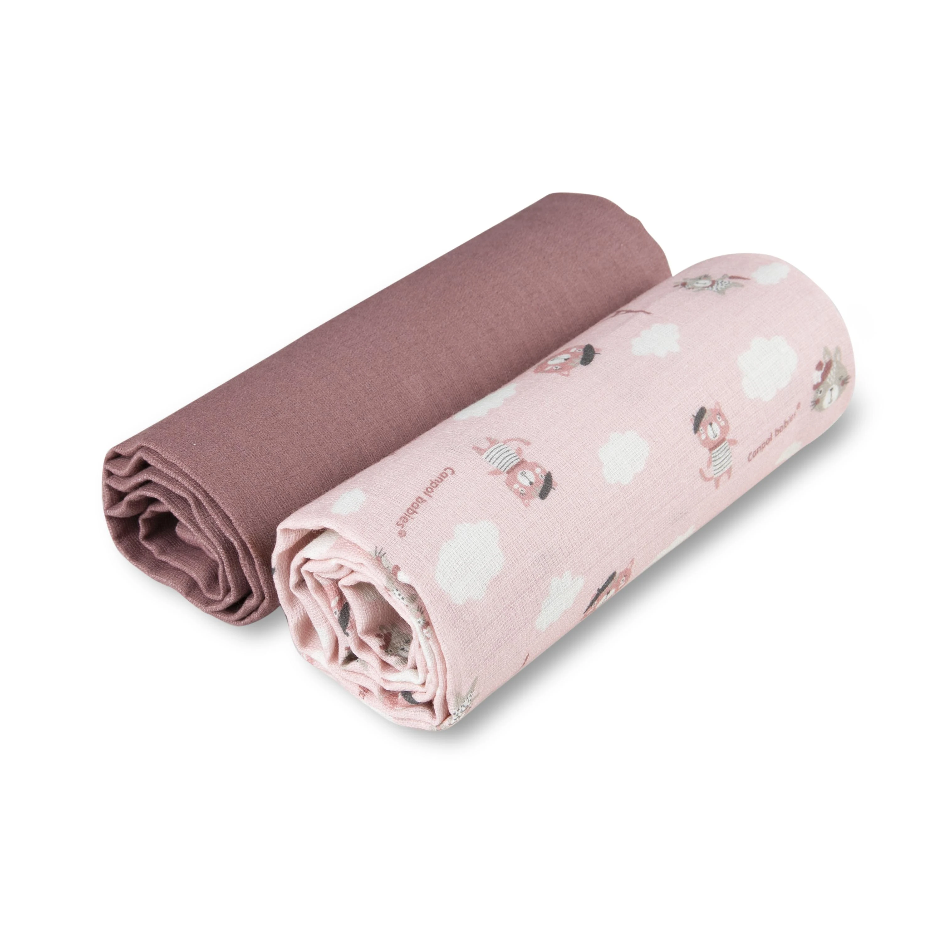 Canpolbabies CANPOL BABIES muslino vystyklas BONJOUR PARIS, 0m+, 70x70 cm, 2 vnt., pink, 26/901_pin