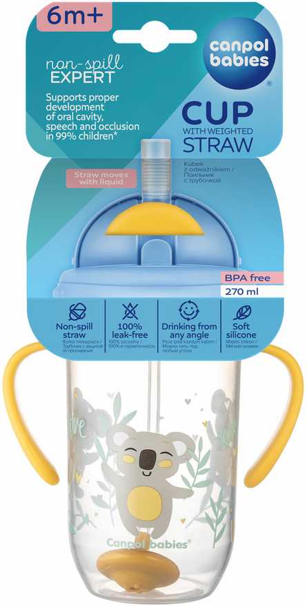 CANPOL BABIES neišsipilanti gertuvė su šiaudeliu EXOTIC ANIMALS, Mix, 6m+, 270ml, 56/606