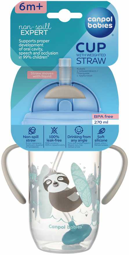 CANPOL BABIES neišsipilanti gertuvė su šiaudeliu EXOTIC ANIMALS, Mix, 6m+, 270ml, 56/606