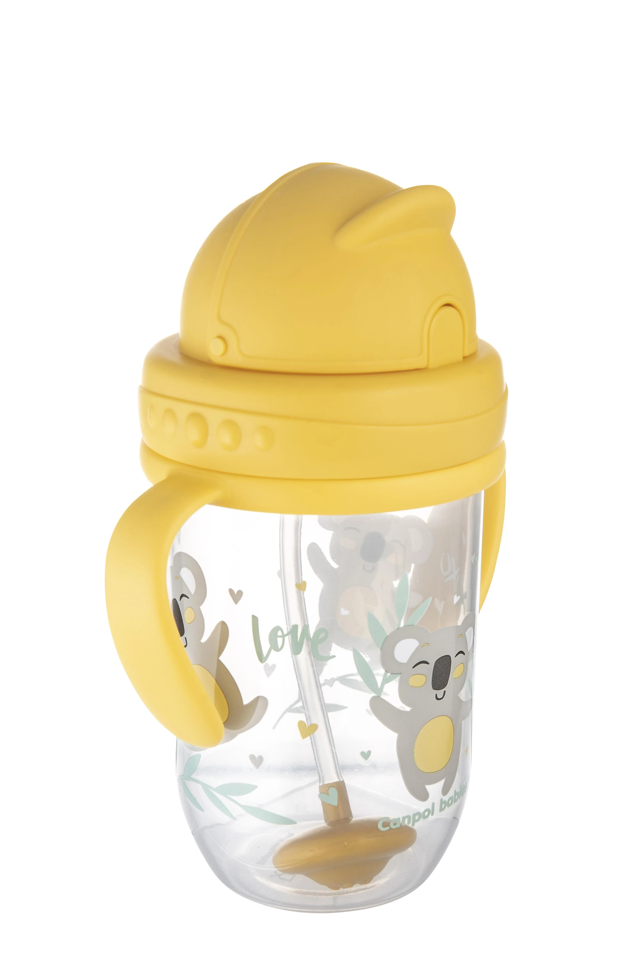 Canpolbabies CANPOL BABIES neišsipilanti gertuvė su šiaudeliu EXOTIC ANIMALS, 6m+, 270ml, yellow, 56/606_yel