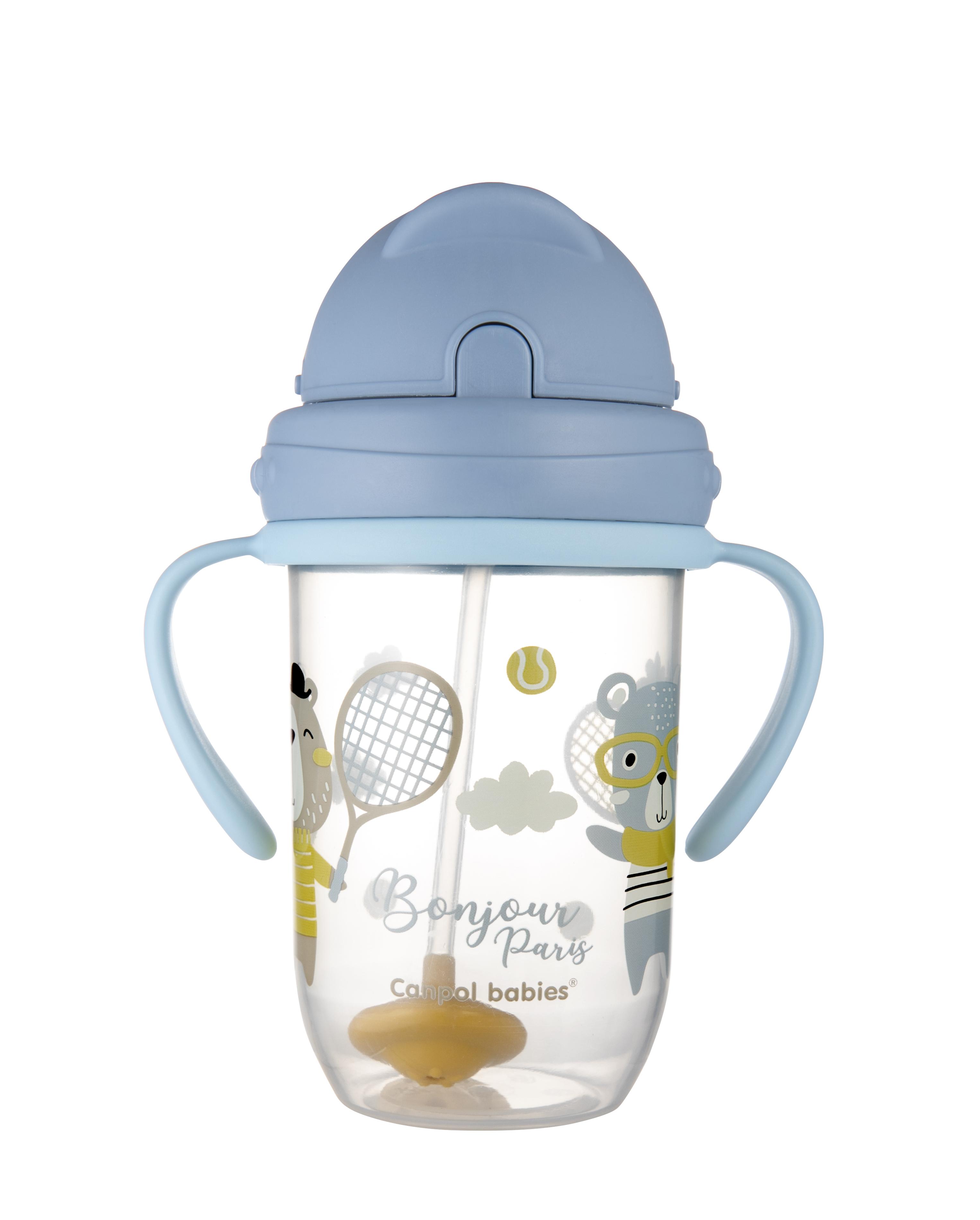 Canpolbabies CANPOL BABIES neišsipilanti gertuvė su šiaudeliu BONJOUR PARIS, 6m+, 270ml, mėlynos spalvos, 56/607_blu