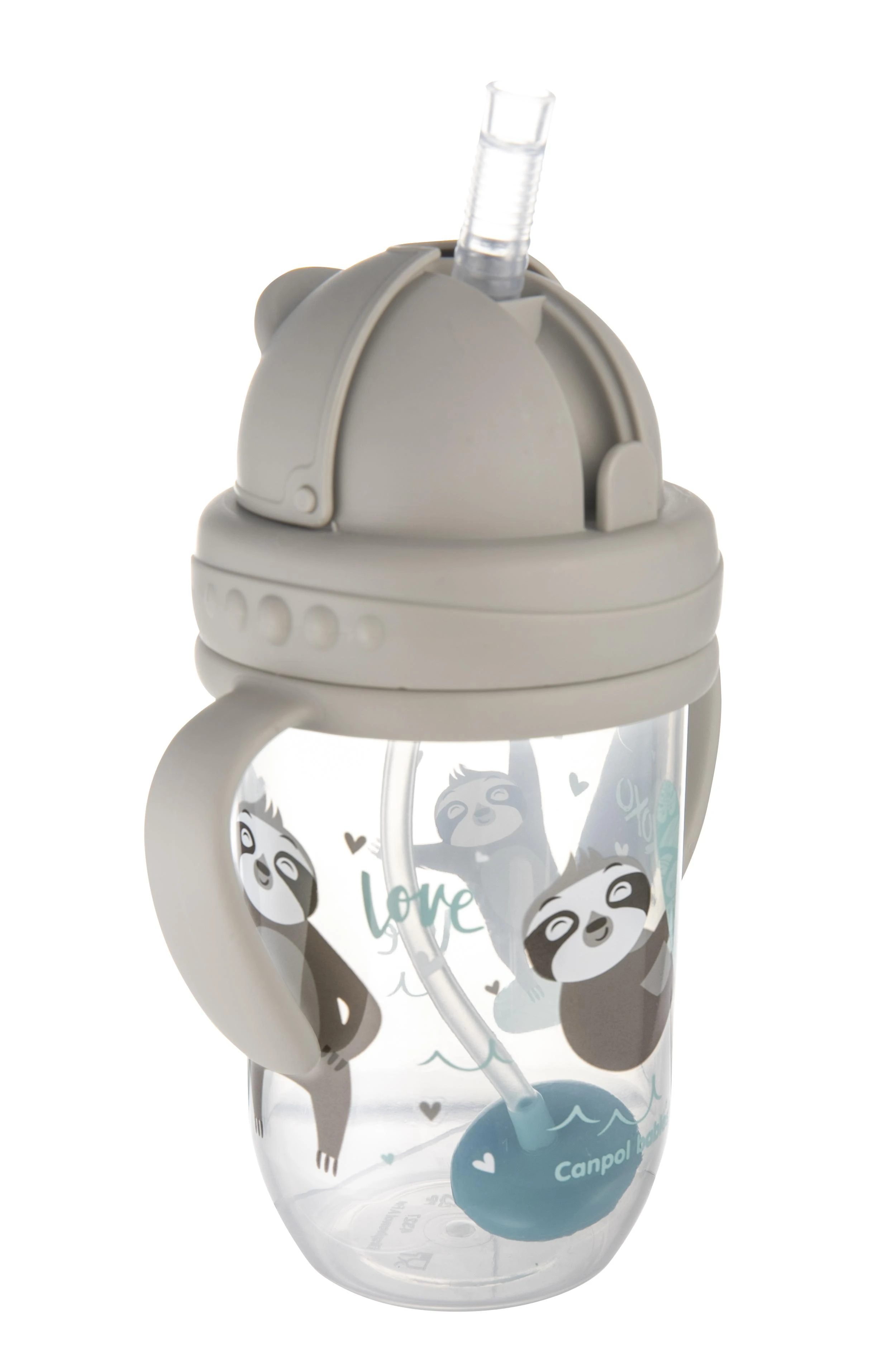 Canpolbabies CANPOL BABIES neišsipilanti gertuvė su šiaudeliu EXOTIC ANIMALS, 6m+, 270ml, pilkos spalvos, 56/606_grey