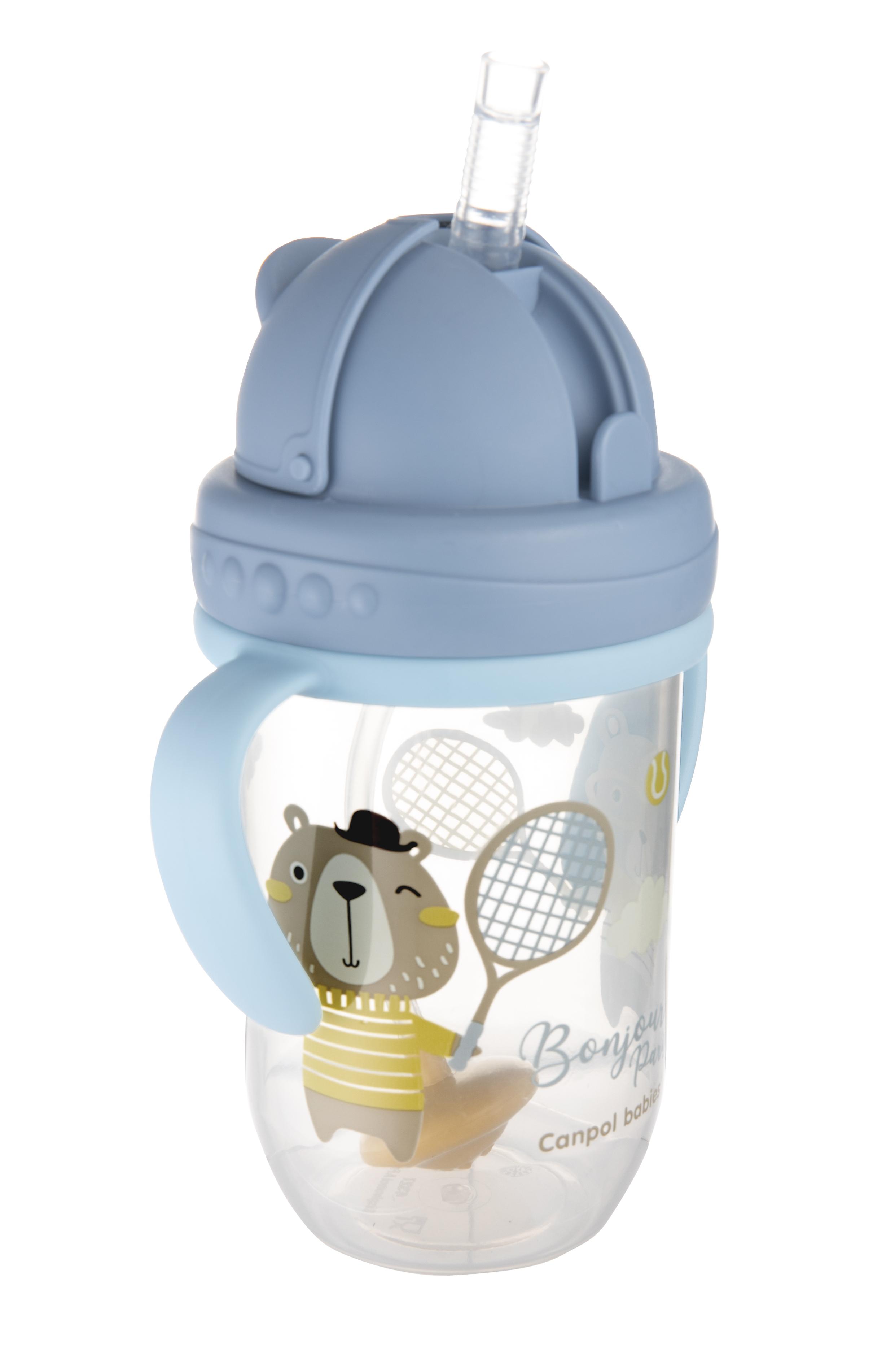 Canpolbabies CANPOL BABIES neišsipilanti gertuvė su šiaudeliu BONJOUR PARIS, 6m+, 270ml, mėlynos spalvos, 56/607_blu