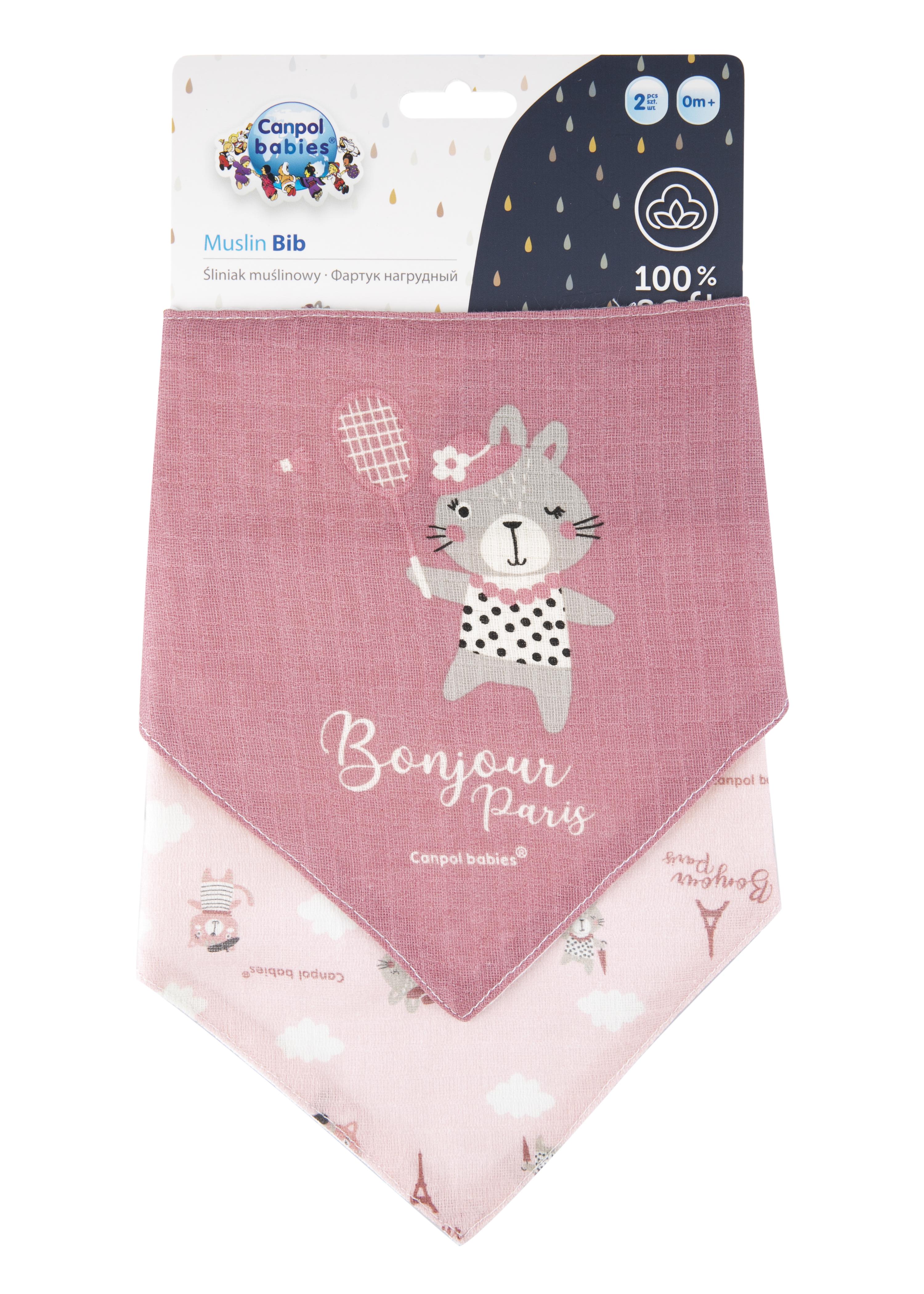 Canpolbabies CANPOL BABIES pirmasis muslino seilinukas BONJOUR PARIS, 0m+, 2 vnt., pink, 26/900_pin aprašymas - Prekės nuotrauka