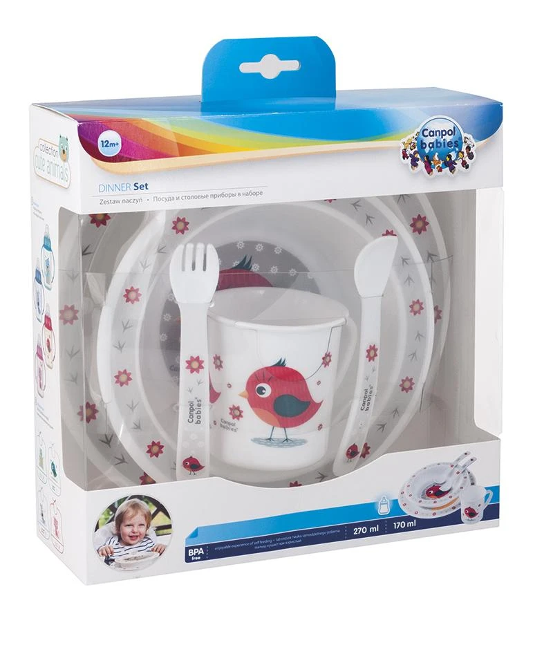CANPOL BABIES plastikinių indų ir įrankių rinkinys Paukščiukas 5 d. 4/401