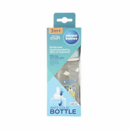 CANPOL BABIES plataus kaklelio buteliukas EASYSTART BONJOUR PARIS, 3 m+, 240 ml, 35/232_blu