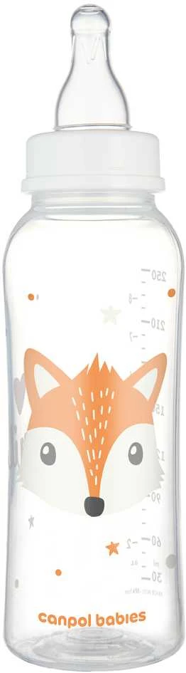 Skaidrus 250 ml buteliukas su laputės piešiniu