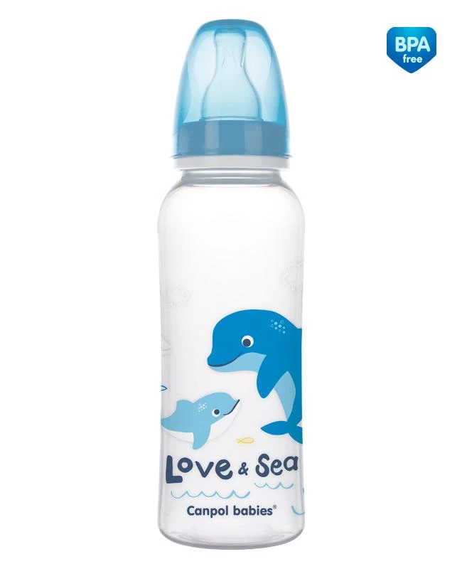 Delfinų piešiniu dekoruotas 250 ml vaikiškas buteliukas