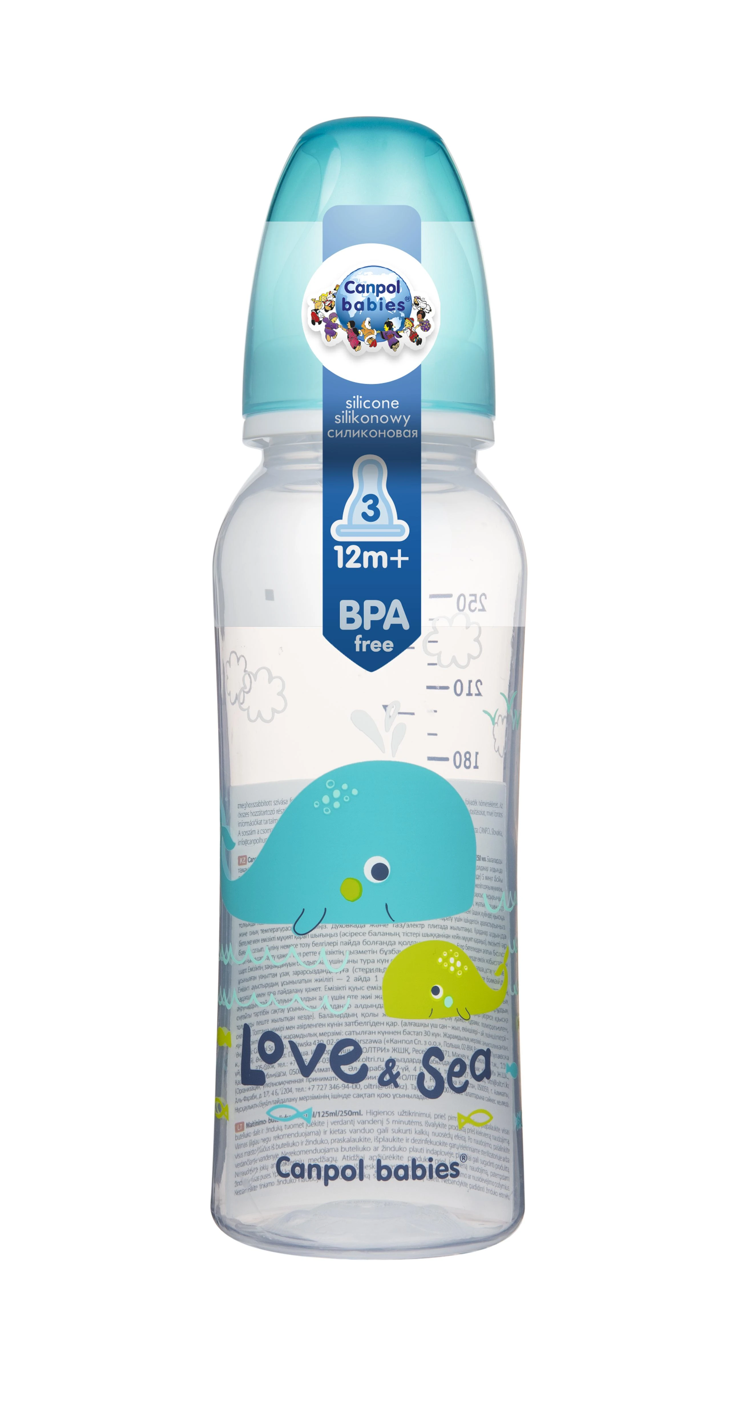 CANPOL BABIES siauro kaklelio buteliukas LOVE&SEA, 250 ml, 59/400