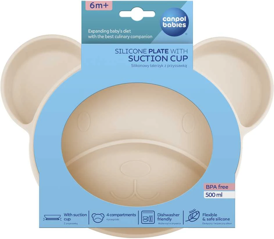 Canpolbabies CANPOL BABIES Silikoninė lėkštė su pritvirtinimu BEAR, 51/401_creme aprašymas - Prekės nuotrauka