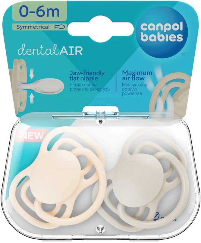 Canpolbabies CANPOL BABIES silikoniniai simetriniai čiulptukai NUDE, Creme, 0-6m, 2 vnt., 23/228_cre