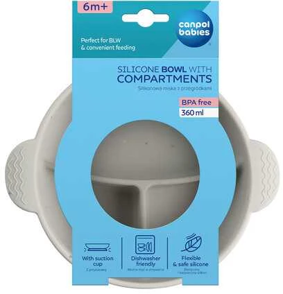 CANPOL BABIES silikoninis neslystantis dubenėlis DOTS, 3 skyrių, 360 ml, 51/403_grey