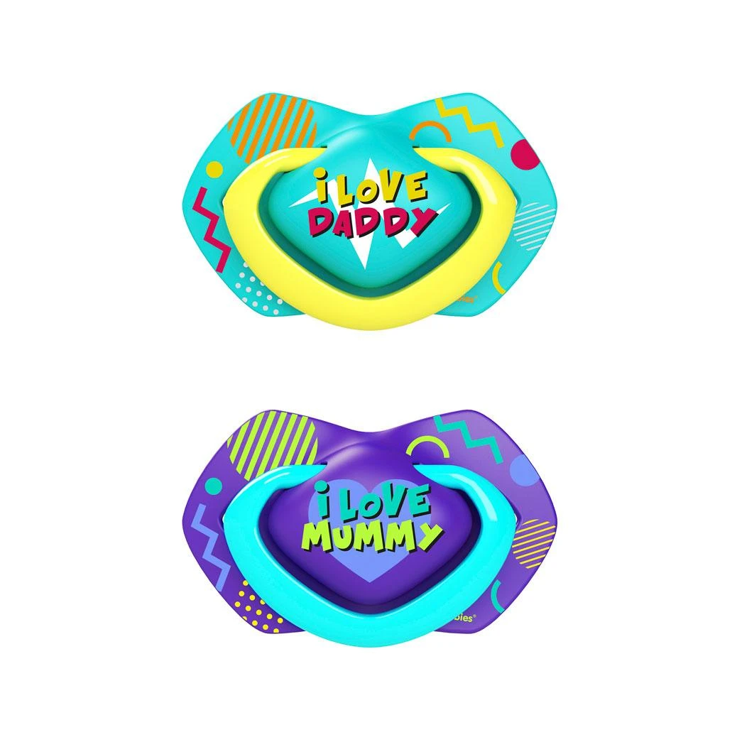 CANPOL BABIES silikoninis simetrinis čiulptukas NEON LOVE, 0-6 mėn., 2 vnt., 22/652_blu