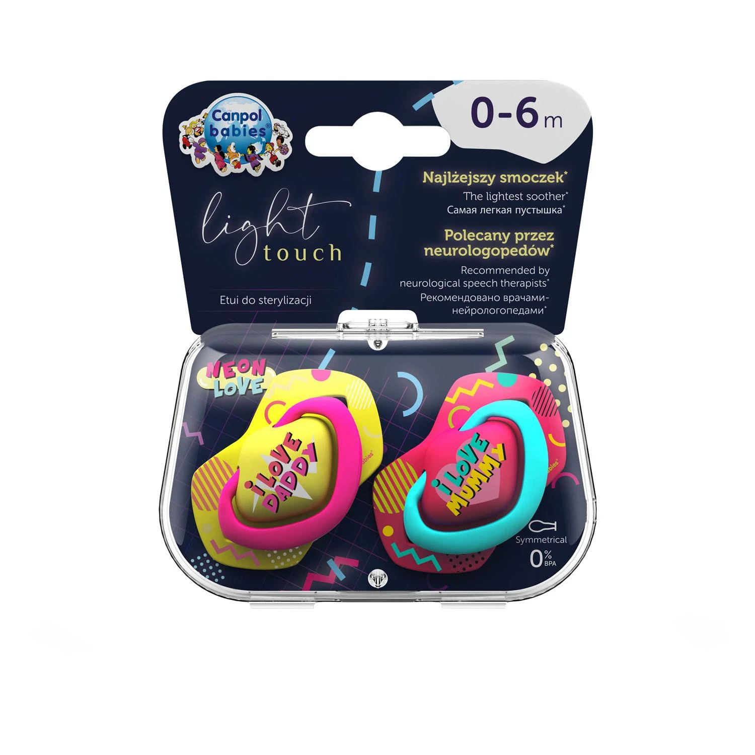 CANPOL BABIES silikoninis simetrinis čiulptukas NEON LOVE, 0-6 mėn., 2 vnt., 22/652_pin