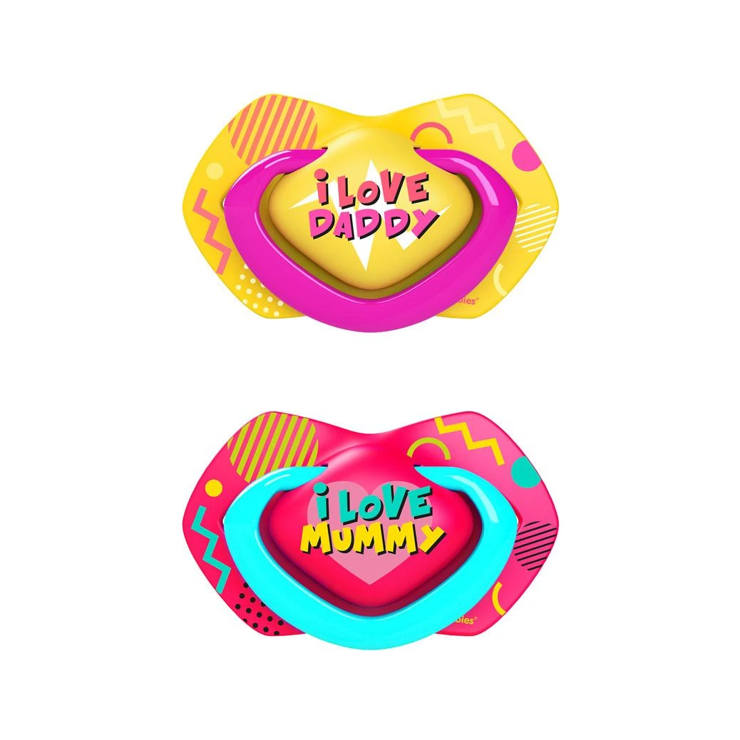 CANPOL BABIES silikoninis simetrinis čiulptukas NEON LOVE, 0-6 mėn., 2 vnt., 22/652_pin