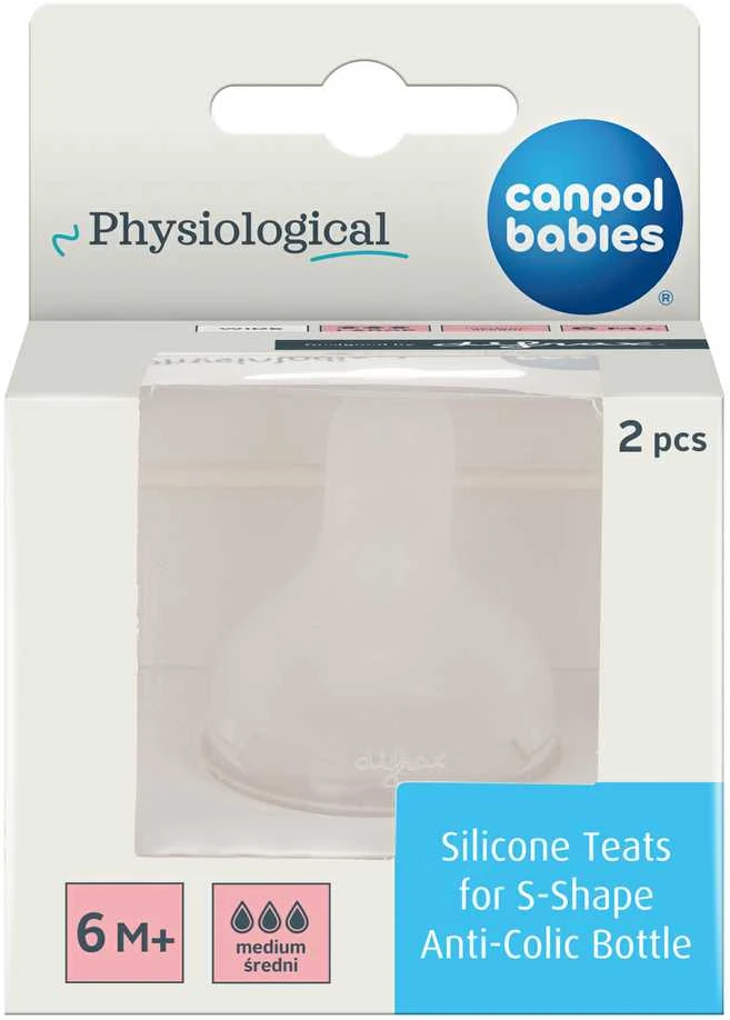 CANPOL BABIES silikoninis žindukas S formos buteliukui L (vidutinis) 2 vnt., 59/893