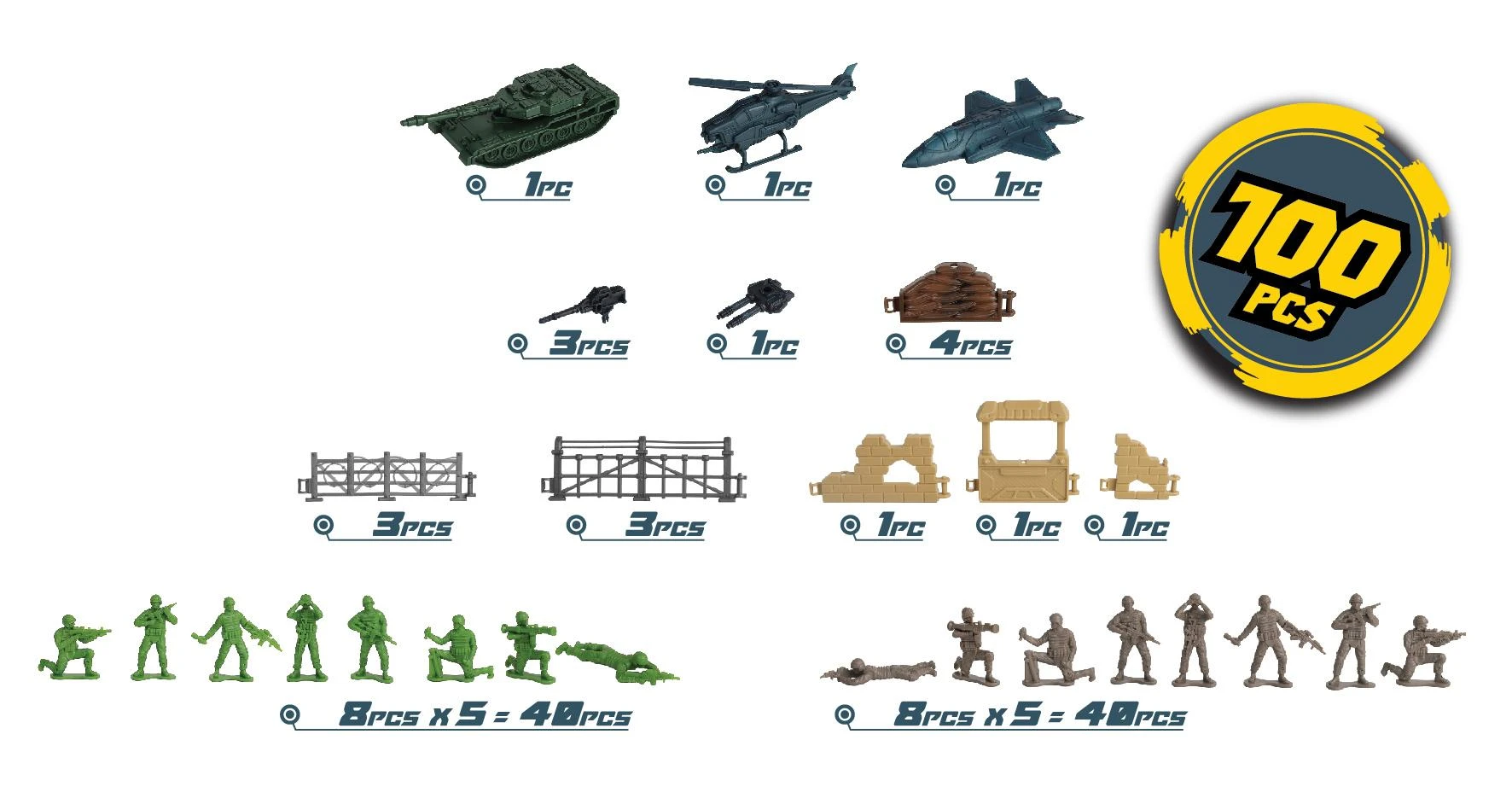 CHAP MEI žaidimų rinkinys Soldier Force Bucket, 100 pcs., 545032