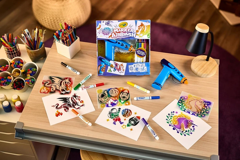 Crayola, Inc. Crayola Aerograf vaikams airbrush, 5 szablonów i 8 zmywalnych flamastrów