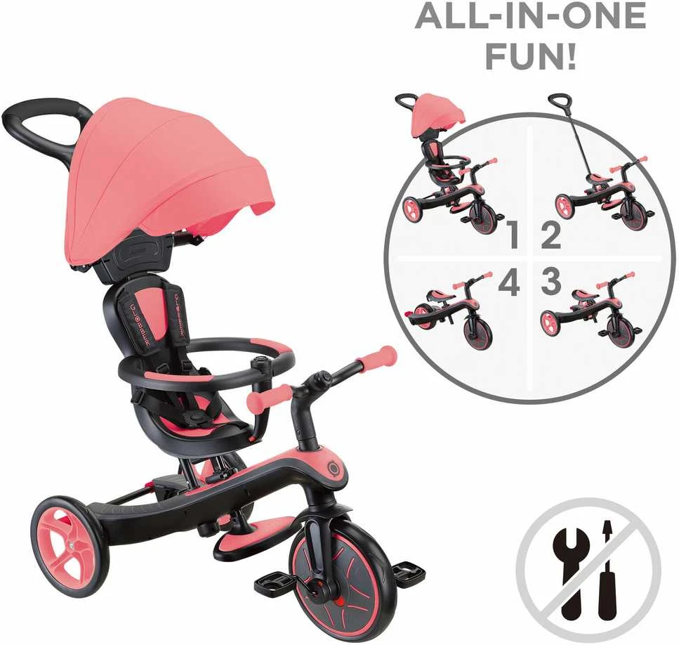 Daugiafunkcinis triratukas Globber Explorer Trike 4in1, rožinis 632-110