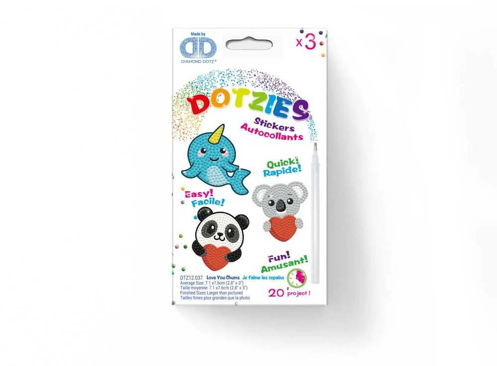 Diamond Dotz DIAMOND DOTS kūrybinis rinkinys piešimas deimantais LOVE YOU CHUMS, 3 lipdukai, DTZ12.037