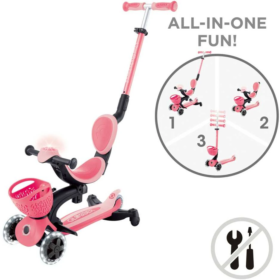 GLOBBER paspirtukas Go-Up Baby Lights 360, 3in1, spalva: rožinė