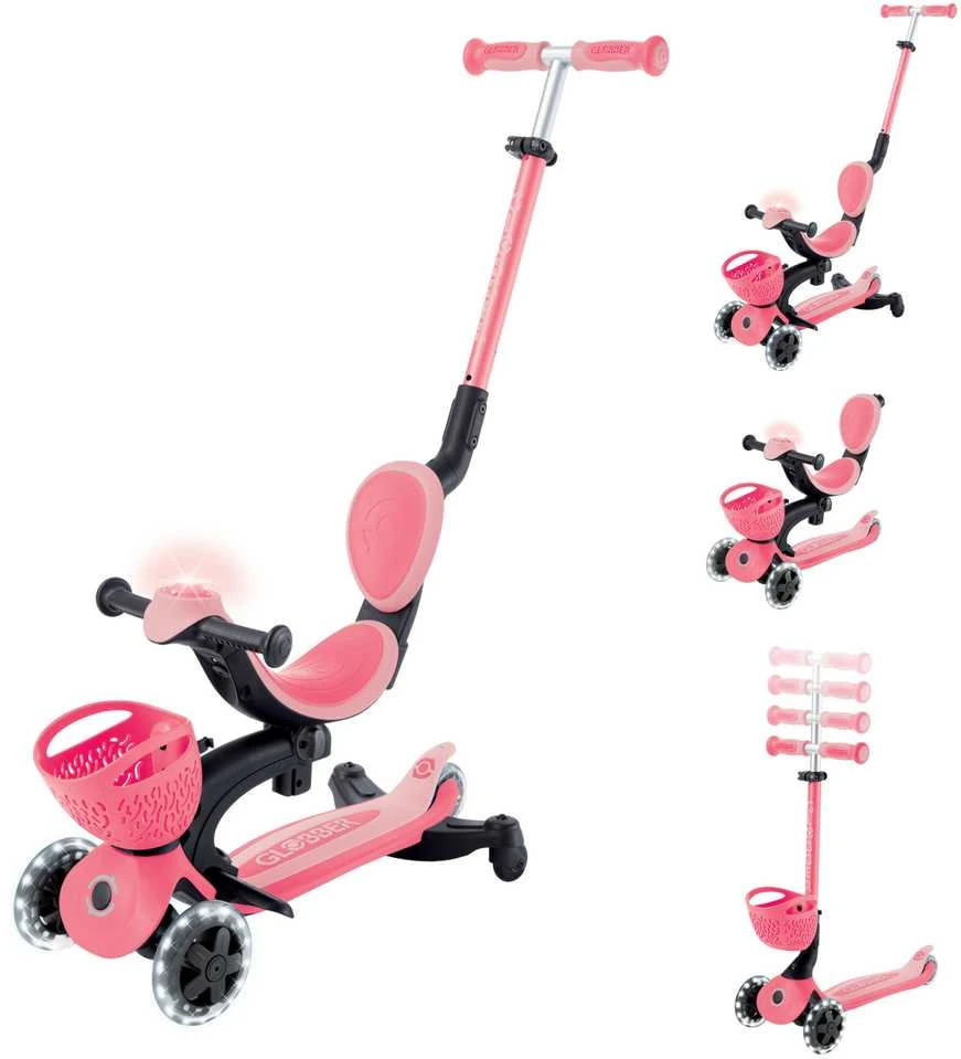 GLOBBER paspirtukas Go-Up Baby Lights 360, 3in1, spalva: rožinė