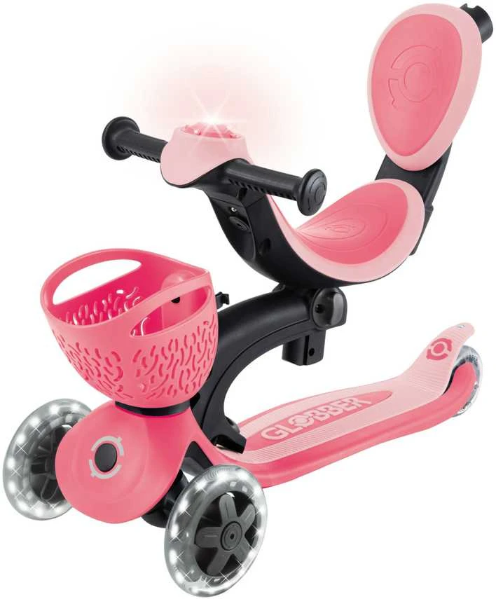 GLOBBER paspirtukas Go-Up Baby Lights 360, 3in1, spalva: rožinė