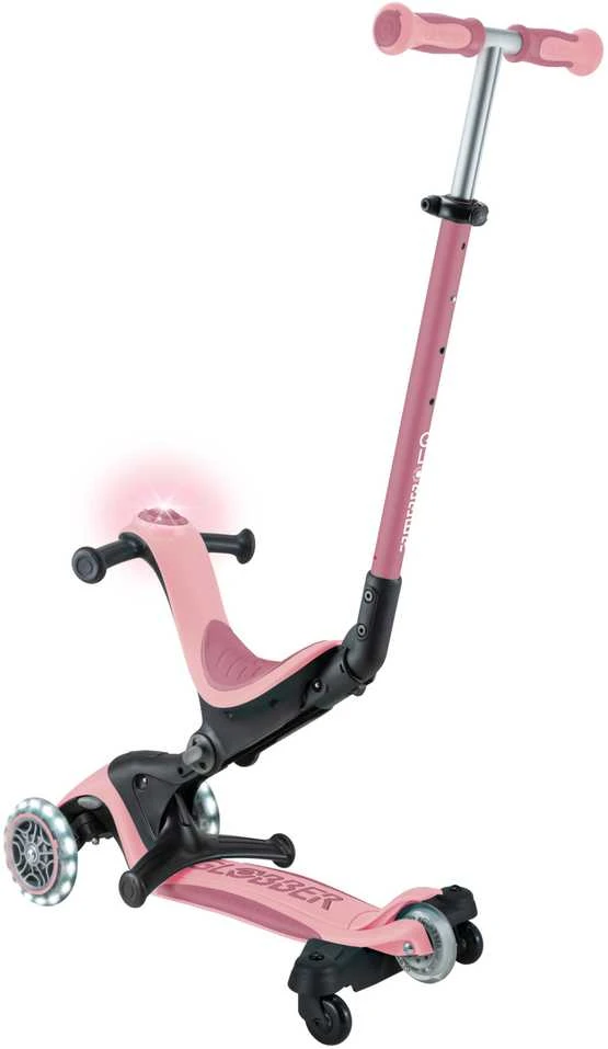 Paspirtukas GLOBBER Go Up Deluxe Lights, pastelinis rožinis