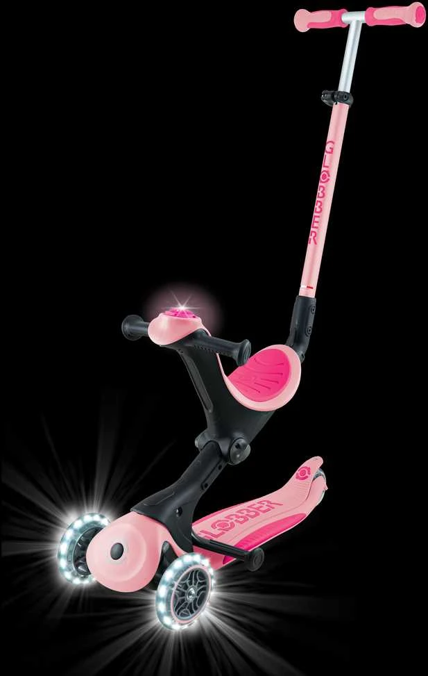 Paspirtukas GLOBBER Go Up Deluxe Lights, pastelinis rožinis