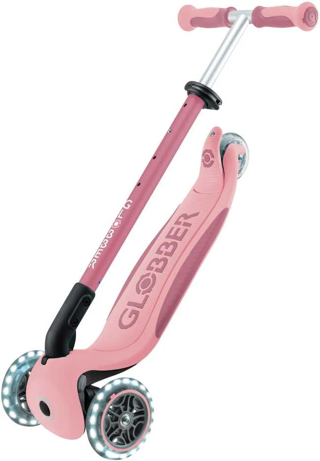 Paspirtukas GLOBBER Go Up Deluxe Lights, pastelinis rožinis