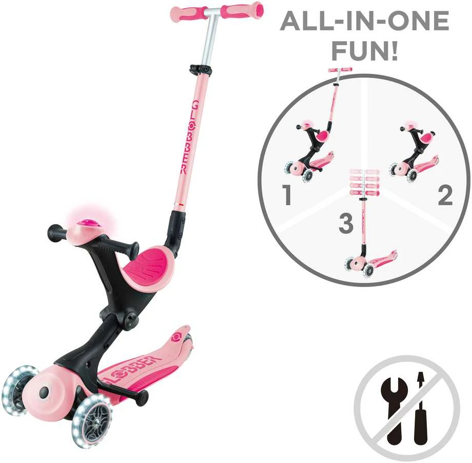 Paspirtukas GLOBBER Go Up Deluxe Lights, pastelinis rožinis