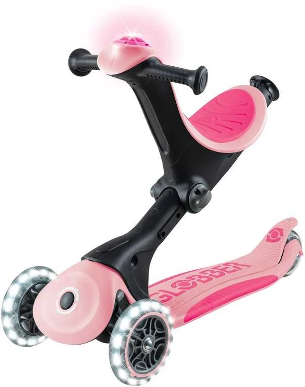 Paspirtukas GLOBBER Go Up Deluxe Lights, pastelinis rožinis
