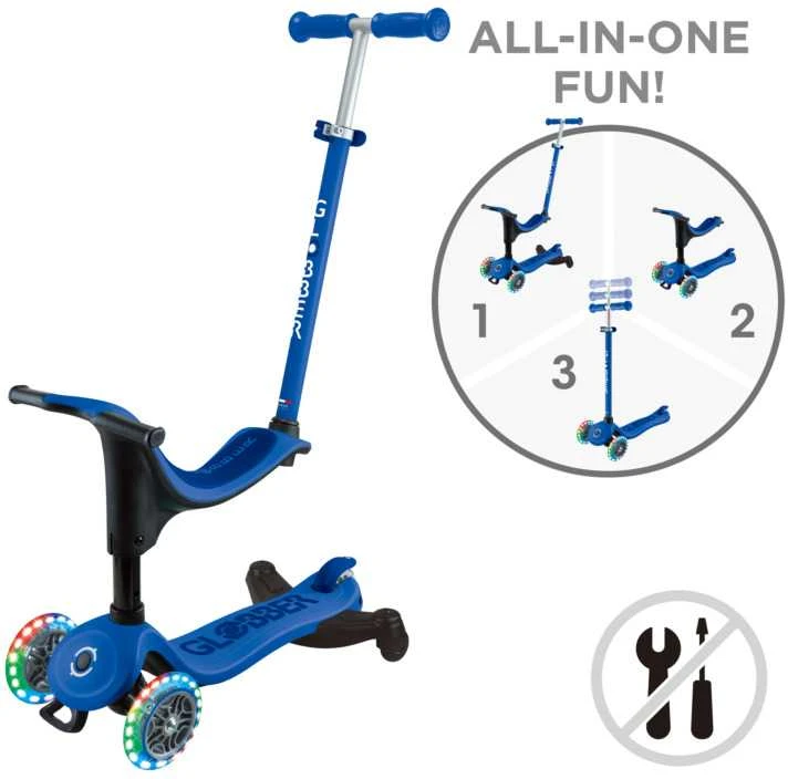 GLOBBER paspirtukas Go Up Sporty Lights 360°, tamsiai mėlynas, 456-600 S