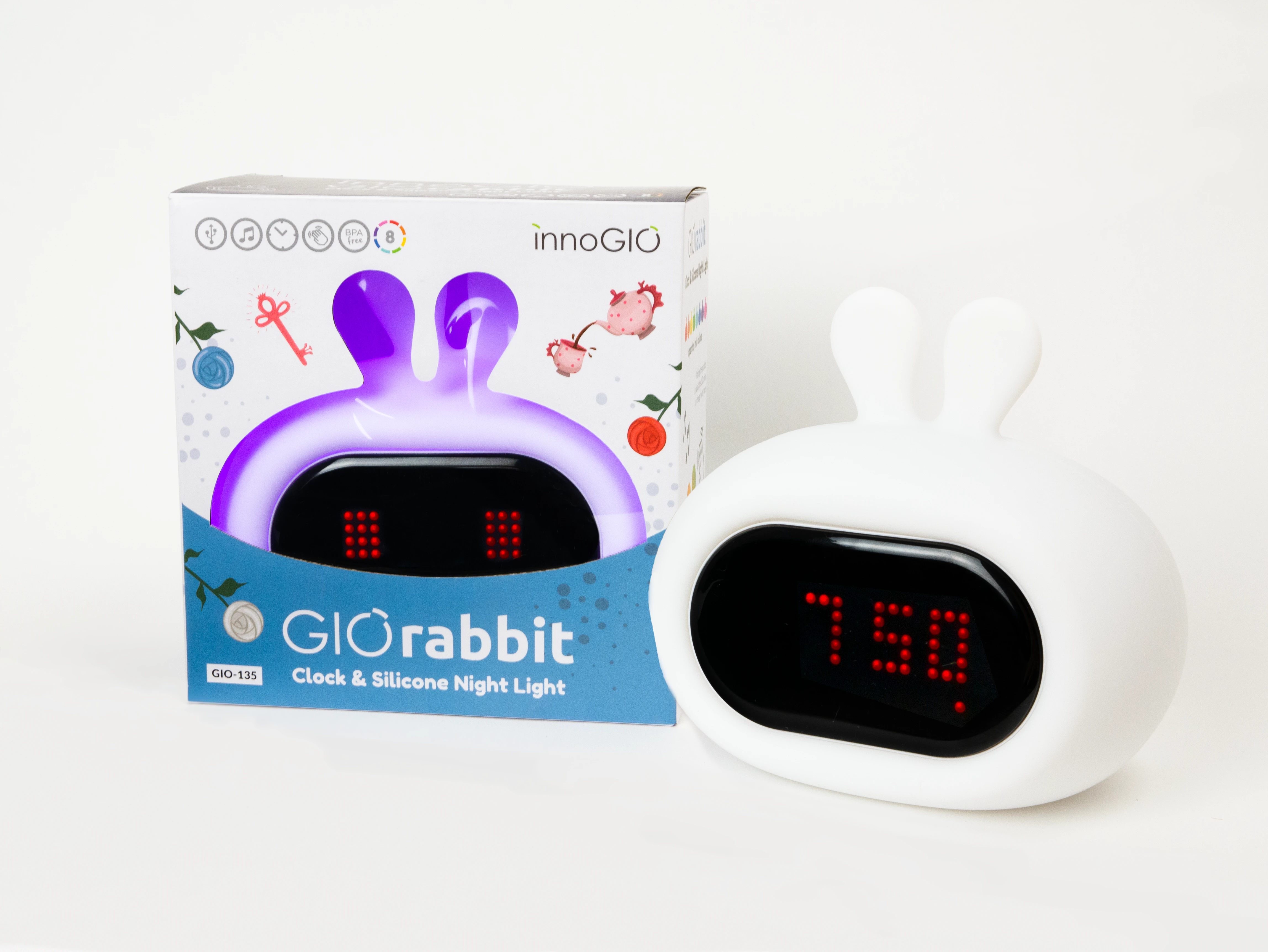 INNOGIO silikoninė naktinė lemputė su skaitmeniniu žadintuvu GIORABBIT, GIO-135