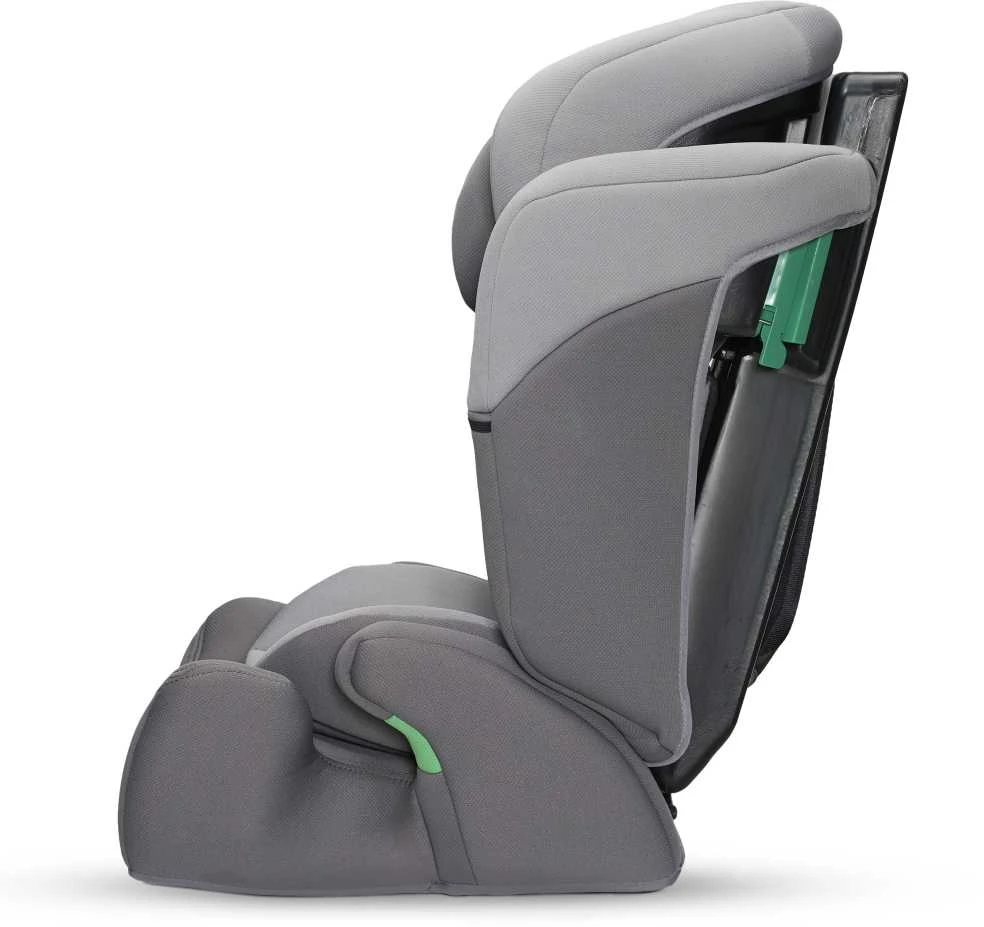Kinderkraft Comfort UP i-Size pilka kėdutė iš šono