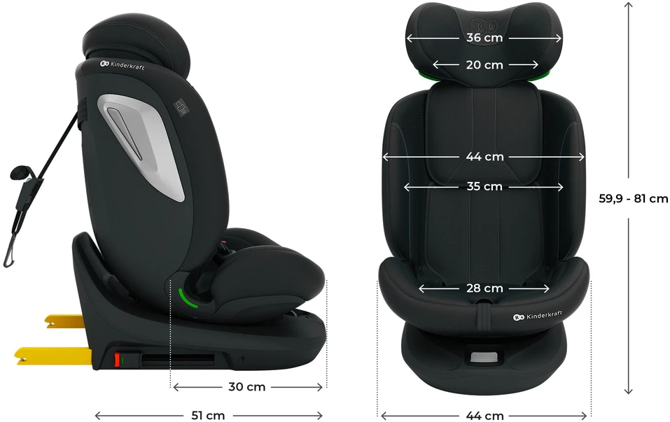 KINDERKRAFT automobilinė kėdutė I-GROW 2 PLUS, 40-150 cm., Juodas, KCIGRO02BLKPL00