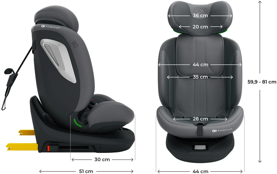 KINDERKRAFT automobilinė kėdutė I-GROW 2 PLUS, 40-150 cm., Pilkas, KCIGRO02GRYPL00