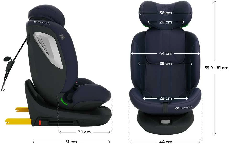 KINDERKRAFT automobilinė kėdutė I-GROW 2 PLUS, 40-150 cm., Navy, KCIGRO02NAVPL00