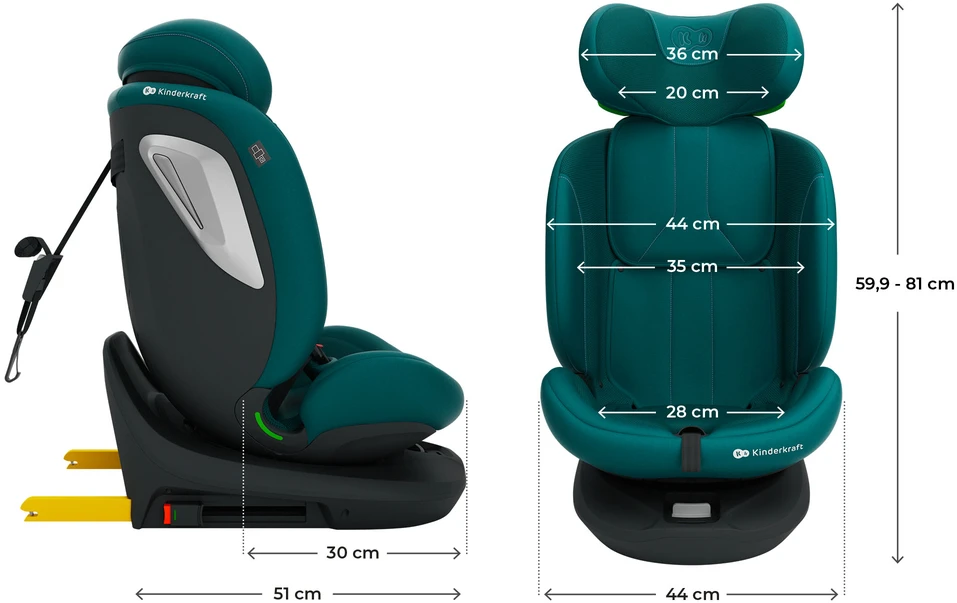 KINDERKRAFT automobilinė kėdutė I-GROW 2 PLUS, 40-150 cm., Žalias, KCIGRO02GREPL00