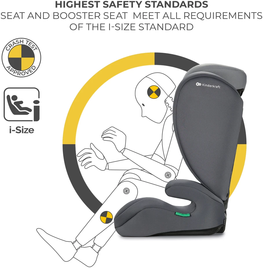 KINDERKRAFT automobilinė kėdutė I-SPARK 2 PLUS I-SIZE, 100-150 cm., Pilkas, KCISPA02GRYPL00