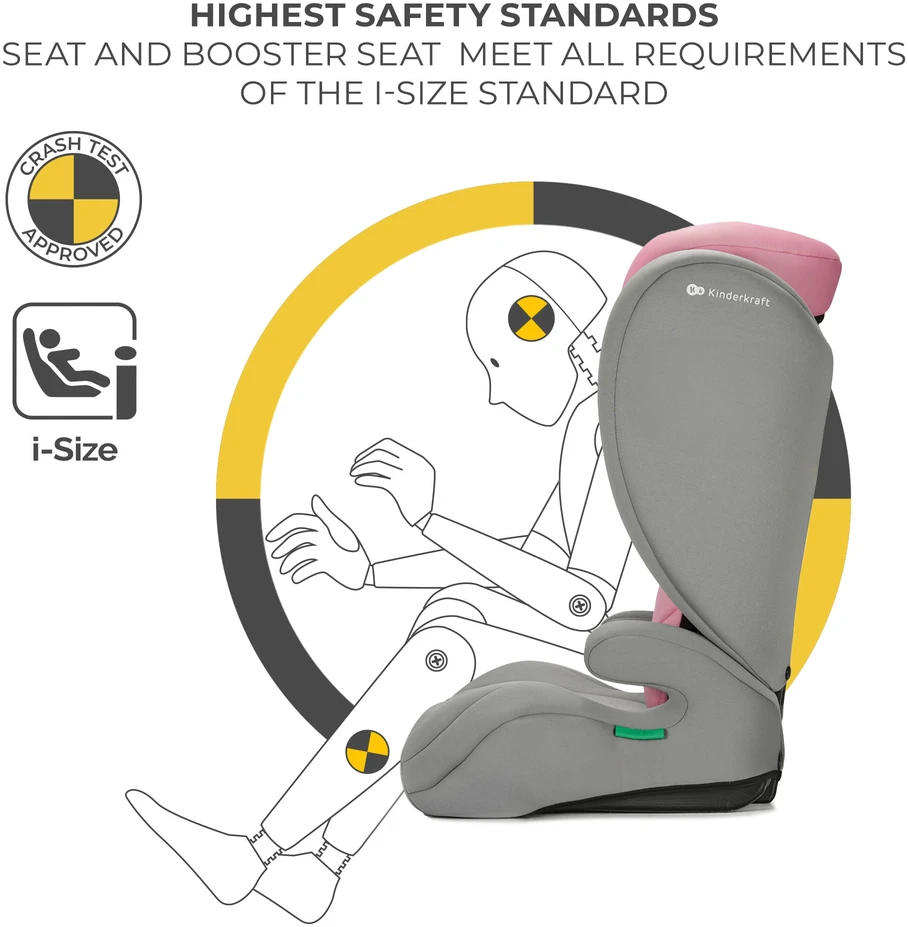 KINDERKRAFT I-SPARK 2 PLUS rožinė kėdutė su i-Size saugos standartu