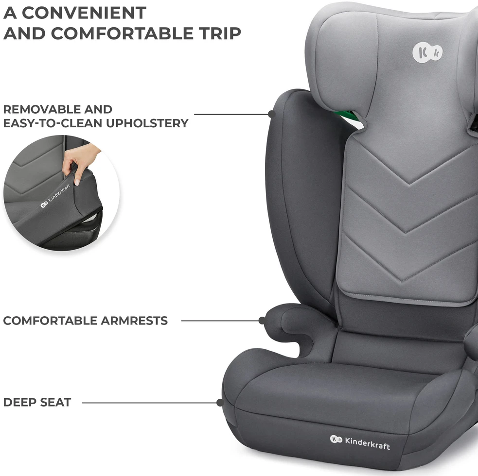 KINDERKRAFT automobilinė kėdutė I-SPARK 2 PLUS I-SIZE, 100-150 cm., Pilkas, KCISPA02GRYPL00