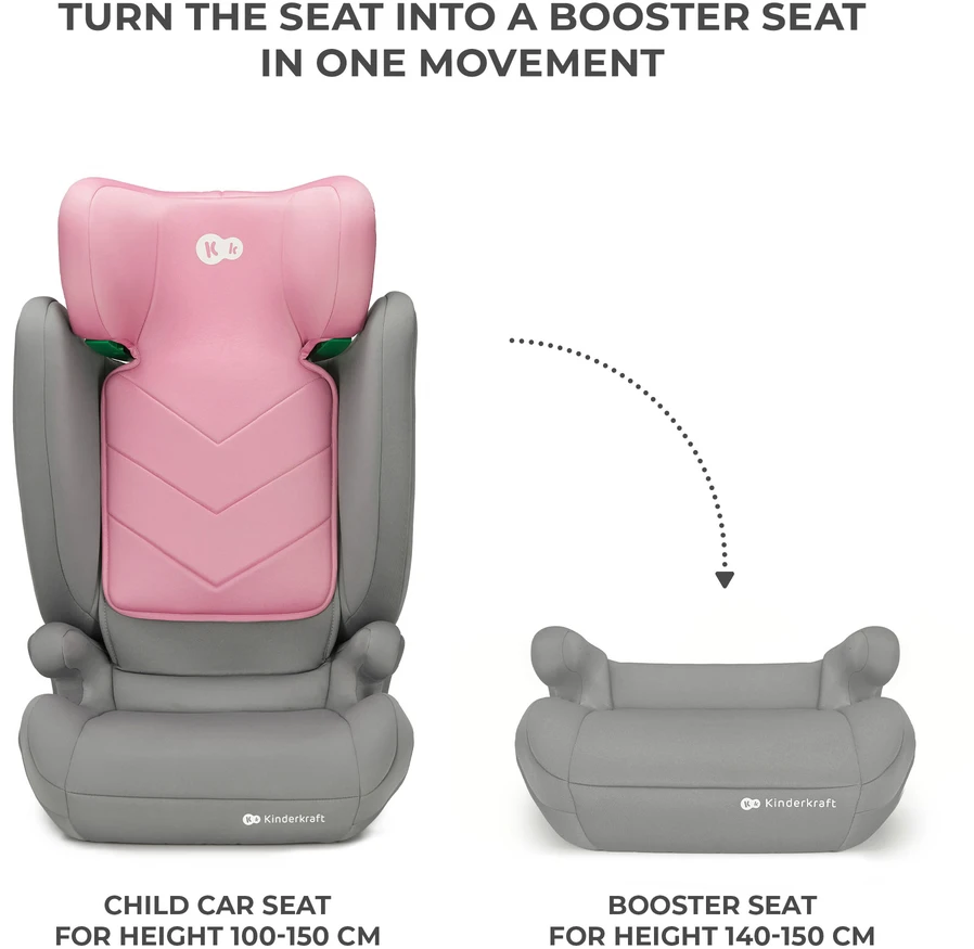 KINDERKRAFT automobilinė kėdutė I-SPARK 2 PLUS I-SIZE, 100-150 cm., Rožinė, KCISPA02PNKPL00