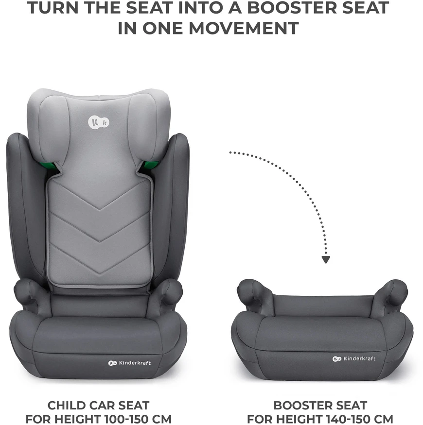 KINDERKRAFT automobilinė kėdutė I-SPARK 2 PLUS I-SIZE, 100-150 cm., Pilkas, KCISPA02GRYPL00