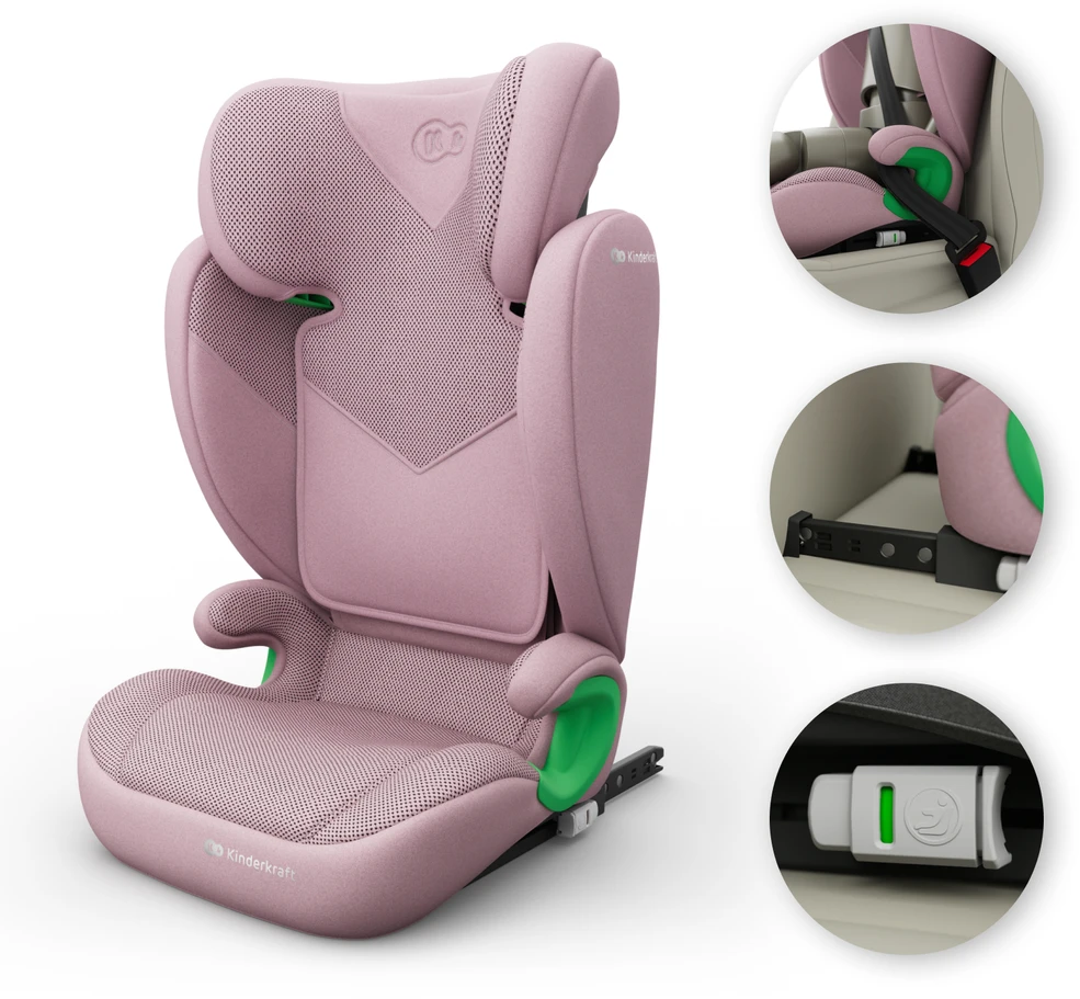 KINDERKRAFT automobilinė kėdutė JUNIOR FIX 2 PLUS, 100-150 cm., Rožinė, KCJUFI20PNKPL0N